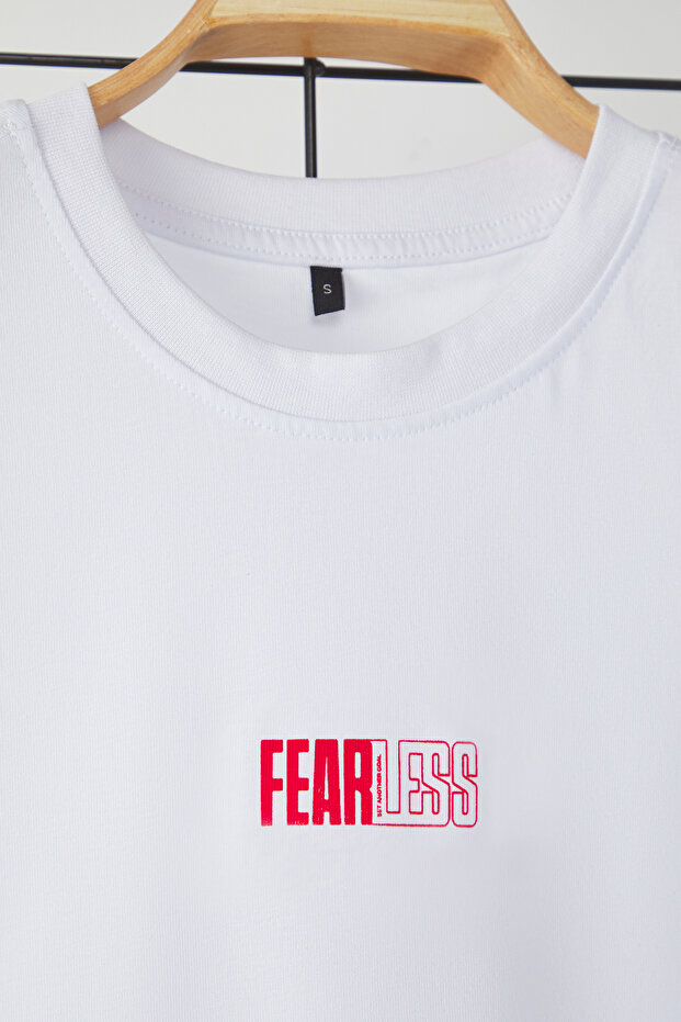Beyaz Oversize/Geniş Kesim %100 Pamuklu Baskılı T-Shirt TMNSS25AL00003 - 5