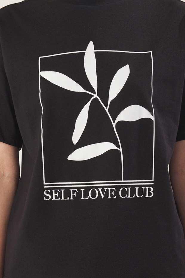 Siyah %100 Pamuk Baskılı Relaxed/Geniş Rahat Kesim Bisiklet Yaka Örme T-Shirt TWOSS23TS00267 - 4