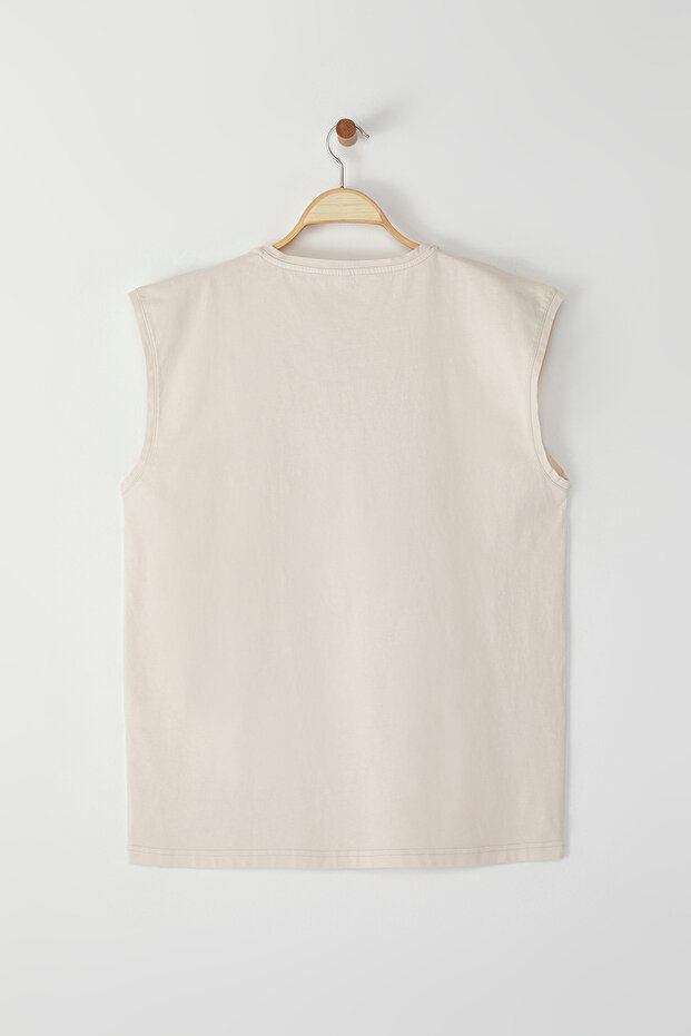 Taş Oversize/Geniş Kesim Eskitme/Soluk Efekt Etiket Detaylı T-Shirt/Atlet TMNSS25AL00001 - 5