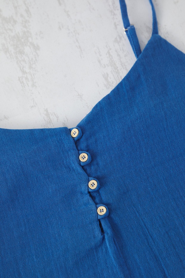 Indigo V Yaka Düğmeli Müslin Dokuma Pijama Takımı TBBSS25AI00055 - 6