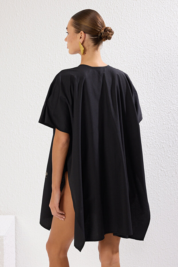 Siyah Dokuma Nakışlı Plaj Mini Kimono&Kaftan TBESS25KM00012 - 5