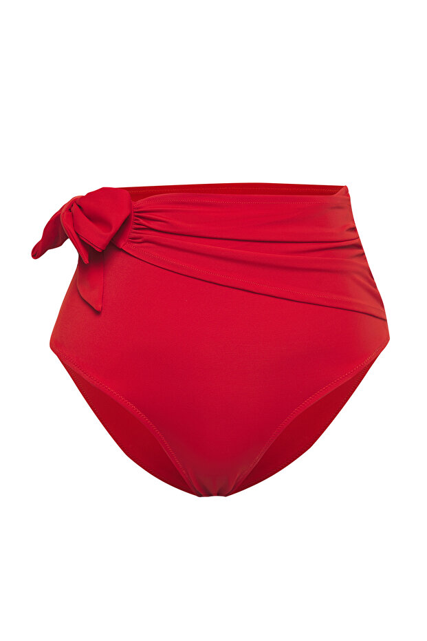 Kırmızı Bağlamalı Hipster Yüksek Bel Bikini Altı TBESS24BA00133 - 5