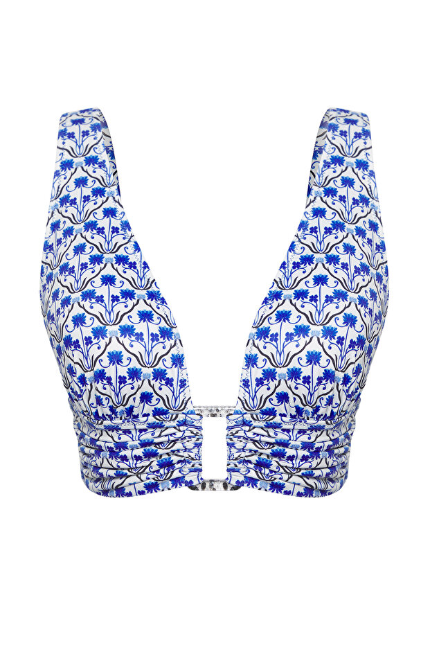 Etnik Desenli Aksesuarlı Üçgen Kaplı Bikini Üstü TBESS24BU00002 - 5
