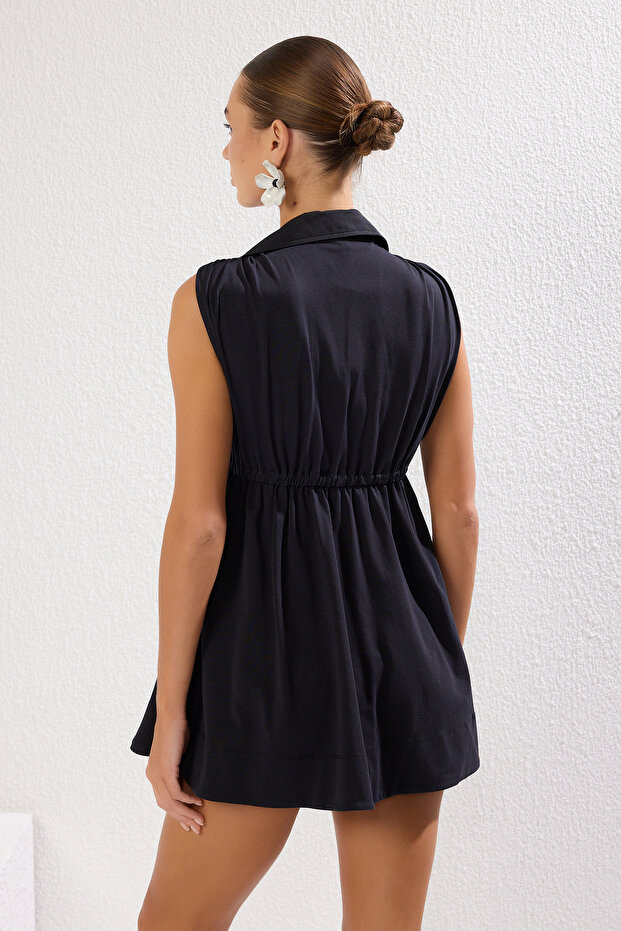 Siyah Örme Büzgülü Plaj Mini Kimono&Kaftan TBESS25KM00007 - 5