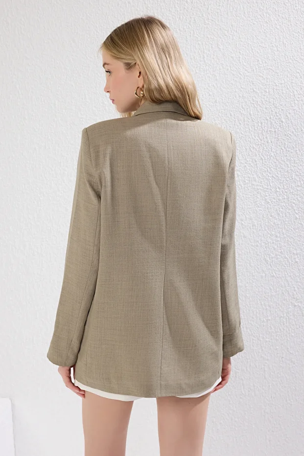 Açık Haki Astar Detaylı Regular Blazer Ceket TWOSS25BC00029 - 5