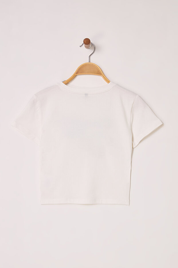 Ekru Slogan ve Kiraz Baskılı Crop Fitted/Vücuda Oturan Örme T-Shirt TWOSS25TS00036 - 6