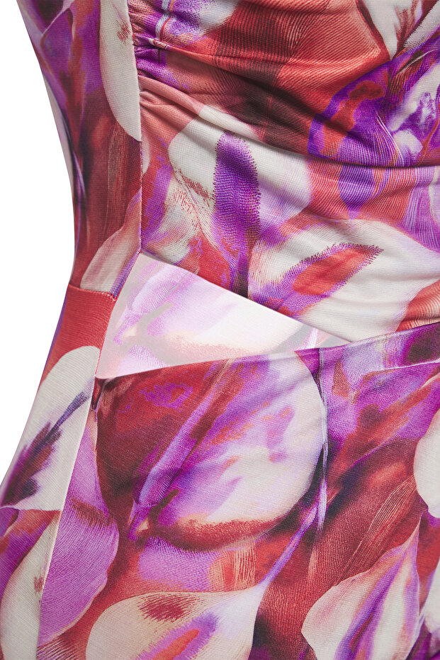 Baskılı Degaje Yaka Cut Out Detaylı Askılı Esnek Maxi Örme Elbise TWOSS25EL00478 - 5