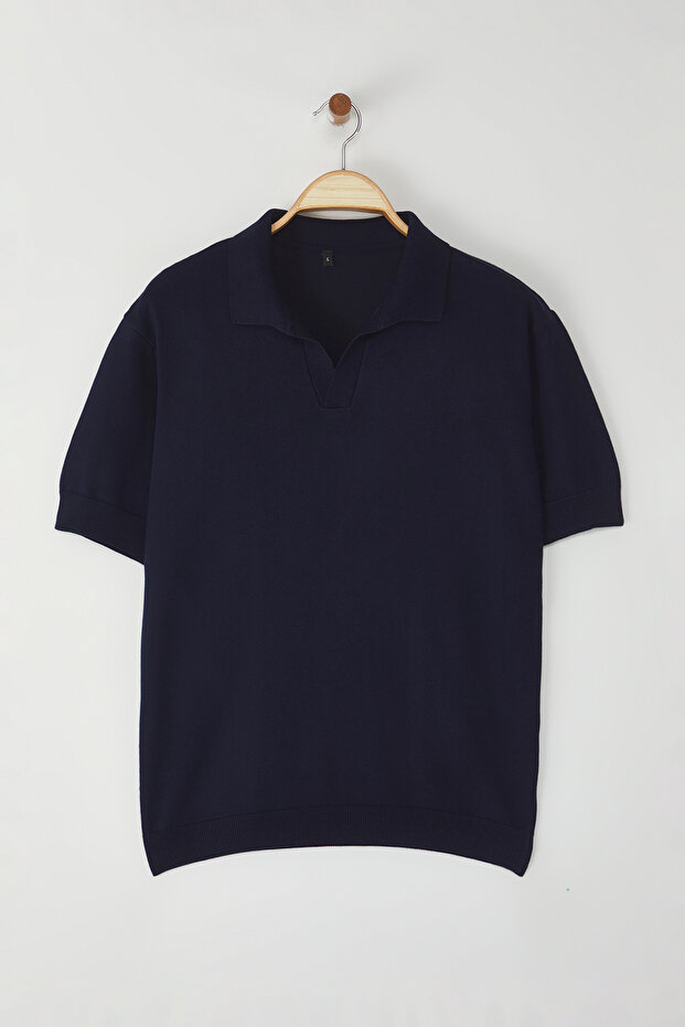 Lacivert Regular Polo Yaka Düz Polo Yaka T-shirt TMNSS25PO00008 - 5
