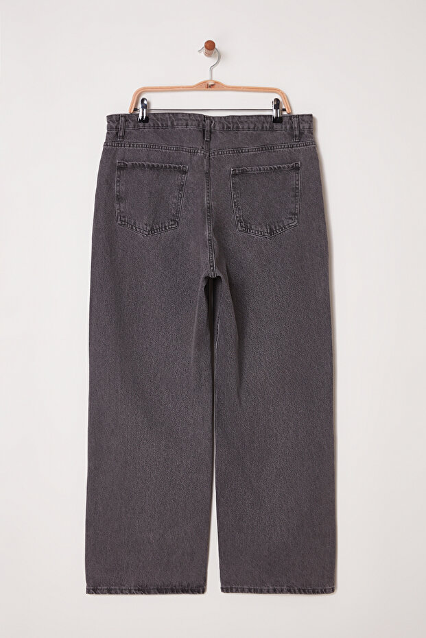 Gri Yüksek Bel Destroylu Geniş Paça/Wide Leg %100 Pamuk Non-Stretch Jeans TBBSS22JE00006 - 7