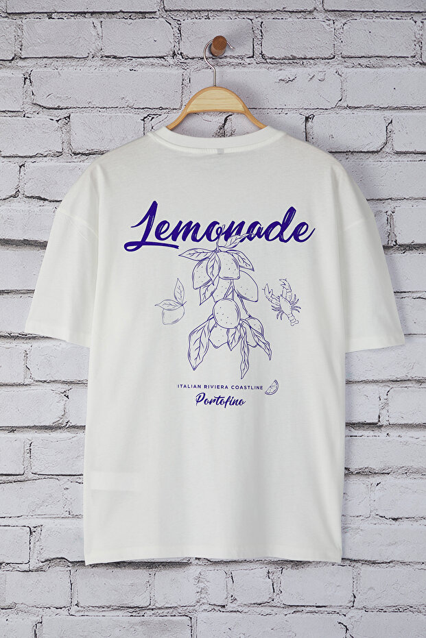 Beyaz Oversize/Geniş Kesim Limon Baskılı %100 Pamuk T-Shirt TMNSS23TS00089 - 3