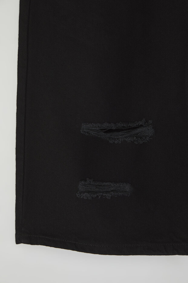 Siyah Baggy Destroylu Kot Şort & Bermuda TMNSS25SR00037 - 2