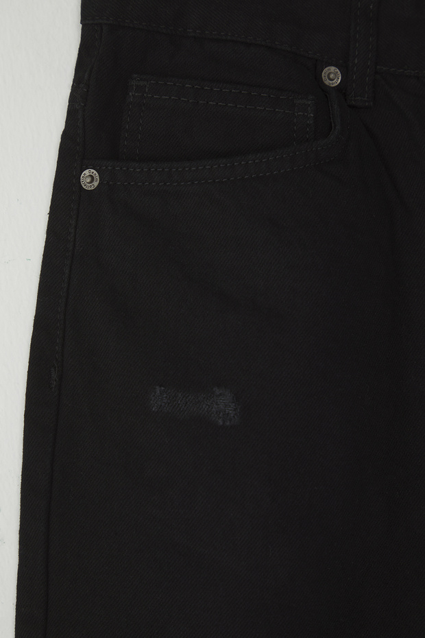 Siyah Baggy Destroylu Kot Şort & Bermuda TMNSS25SR00037 - 3