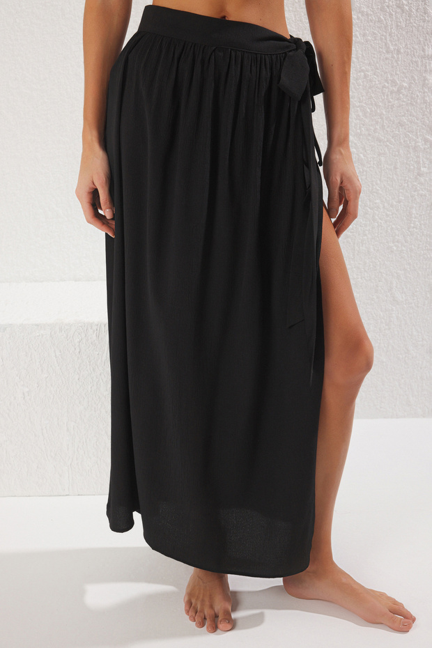 Siyah Dokuma Maxi Plaj Pareo TBESS25PR00009 - 3