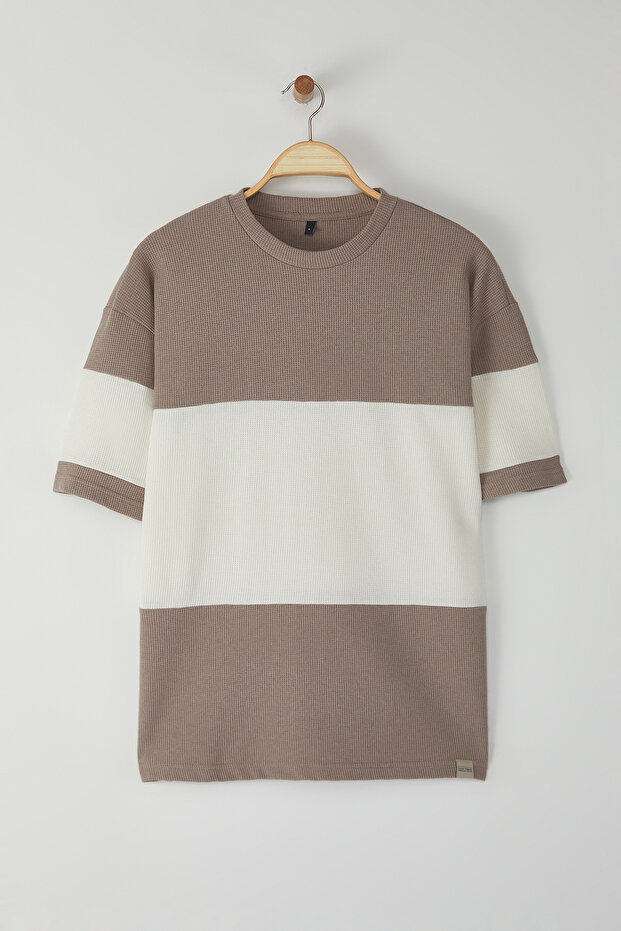Taş Oversize/Geniş Kesim Renk Bloklu Dokulu T-Shirt TMNSS25TS00065 - 5