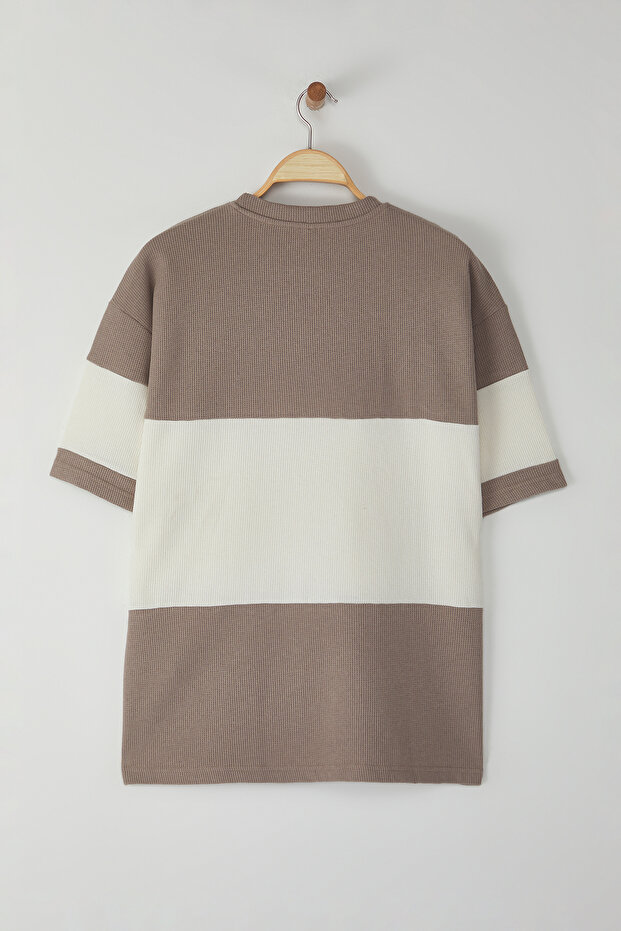 Taş Oversize/Geniş Kesim Renk Bloklu Dokulu T-Shirt TMNSS25TS00065 - 6