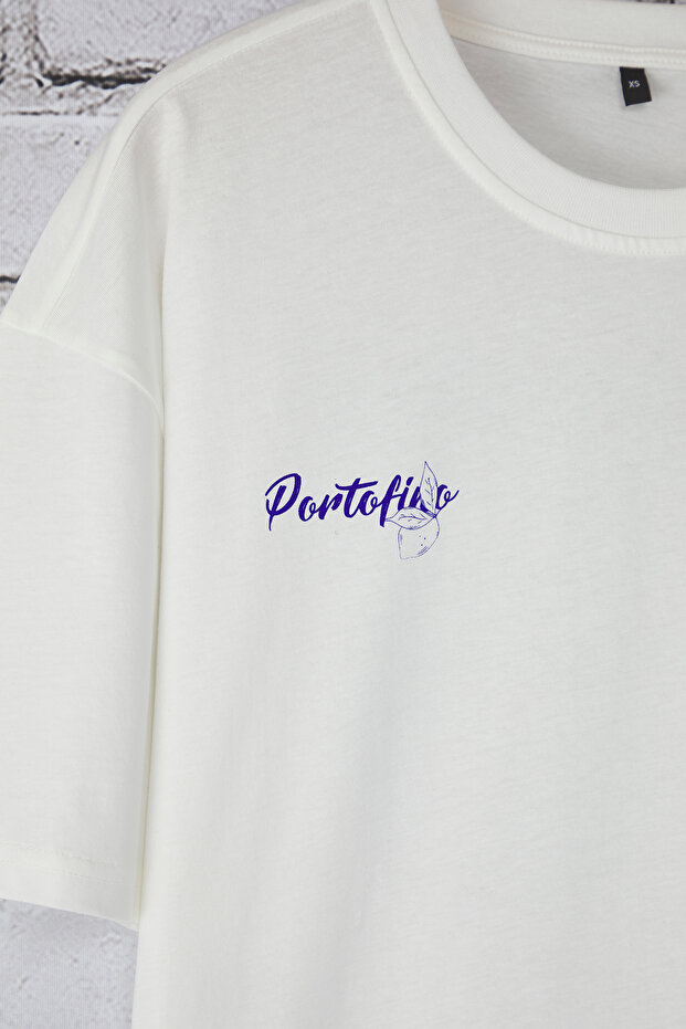 Beyaz Oversize/Geniş Kesim Limon Baskılı %100 Pamuk T-Shirt TMNSS23TS00089 - 5