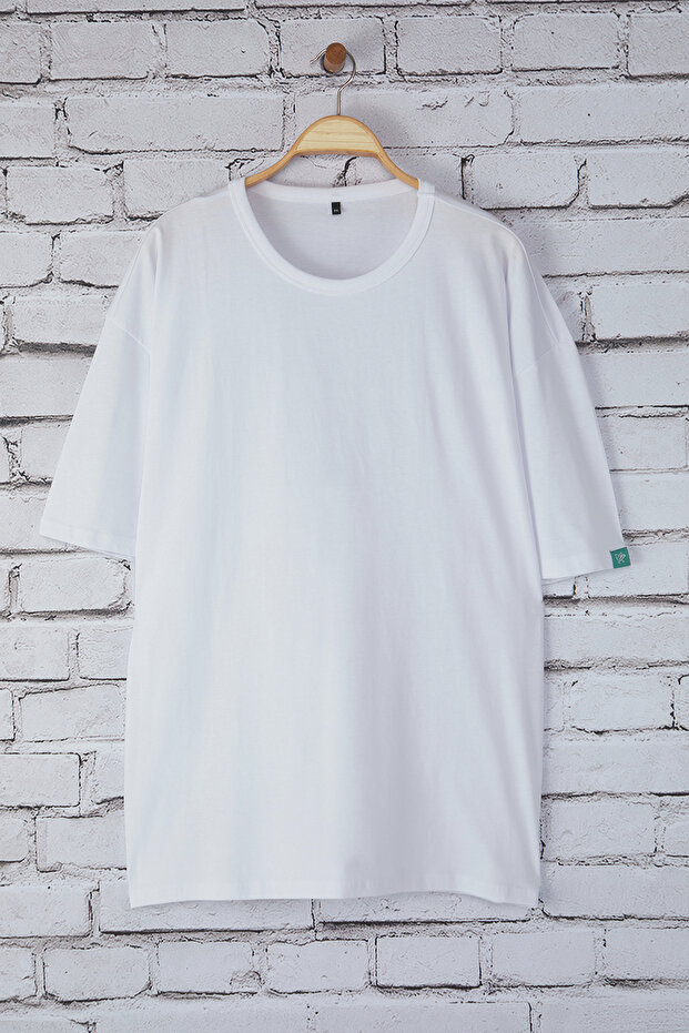 Beyaz Büyük Beden Oversize/Geniş Kesim %100 Pamuklu Etiketli T-Shirt TMNSS25BF00036 - 2