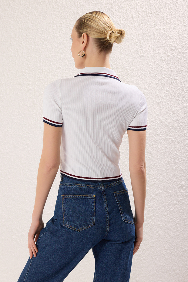 Lacivert-Ekru Basic Polo Yaka İkili Paket Triko İnce Bluz TWOSS25BZ00503 - 6