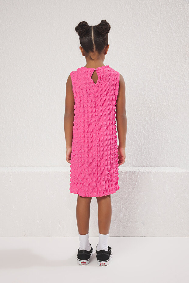 Pembe Kız Çocuk Mini Me Dokulu Örme Elbise TKDSS25EL00013 - 3