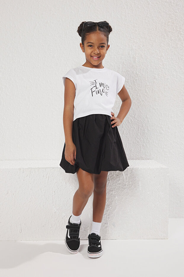Siyah Kız Çocuk Mini Boy Beli Lastikli Dokuma Balon Fit Etek TKDSS25ET00002
