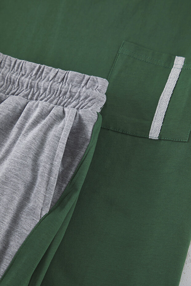 Yeşil Regular Fit Panelli Örme Şortlu Pijama Takımı TMNSS25PT00035 - 7