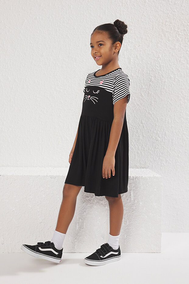 Black Midi Striped Knitted Dress Tkdss25El00059