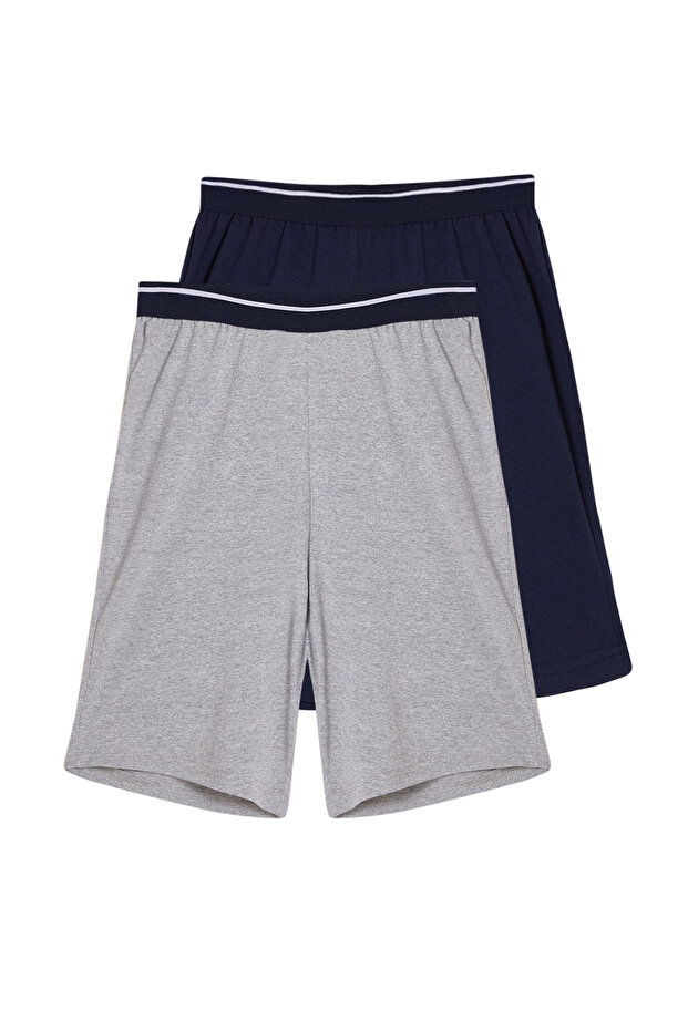 Lacivert- Gri Regular Fit 2'li Örme Şort TMNSS25SR00045 - 11