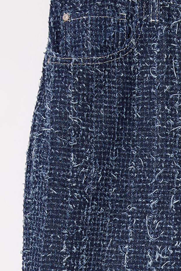 Mavi Yüksek Bel Dokulu Straight Fit Büyük Beden Jeans TBBSS25CJ00020 - 6