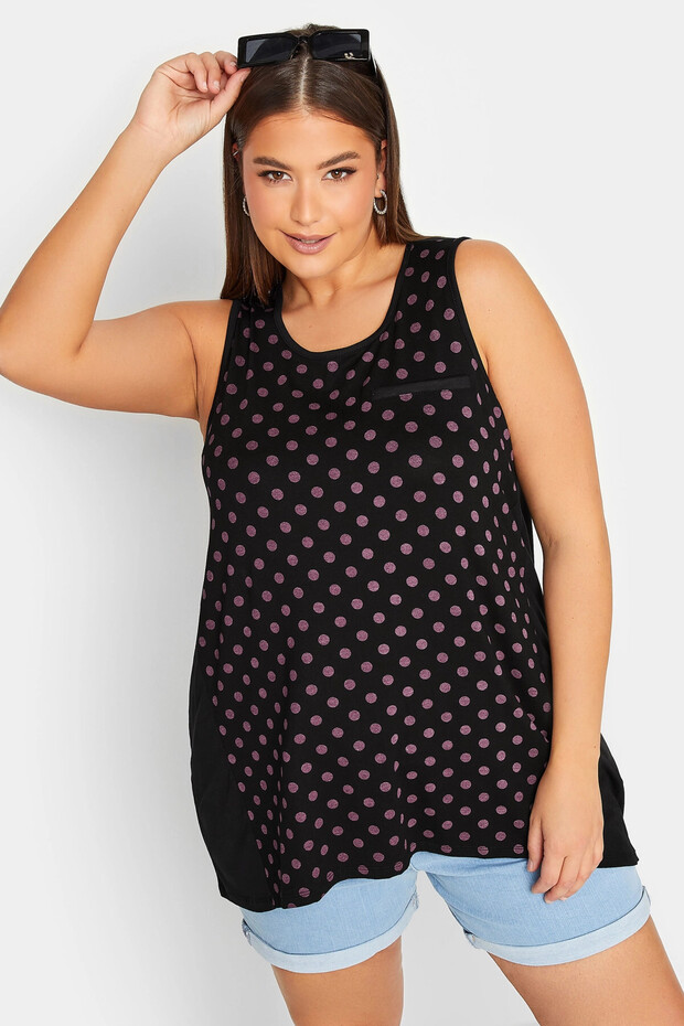 Plus Size Zero Sleeve Crew Neck Polka Dot Patterned Blouse 302247