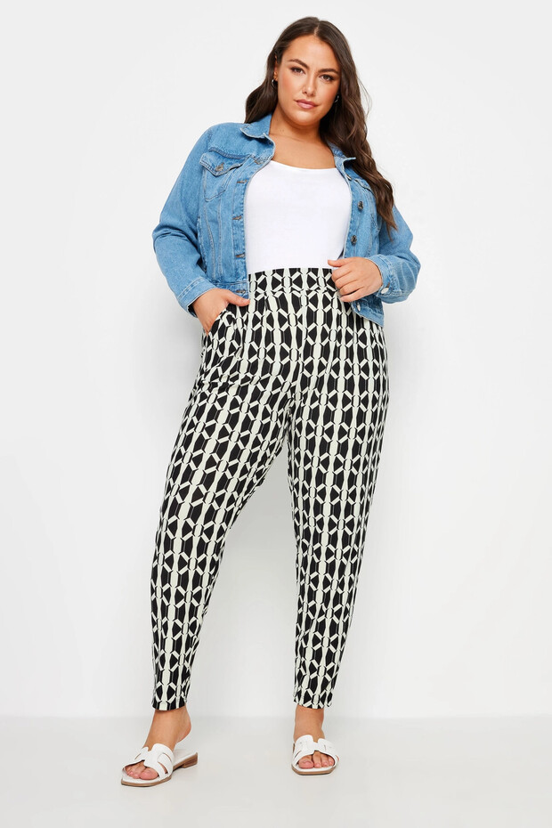 Plus Size Patterned Lycra Trousers - Skinny Leg, Pocket, Carrot Cut302561