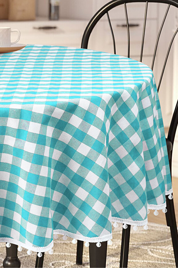 بوميل القماش القطني جولة بوم بوم مفرش المائدة القماش القطني جولة - 4