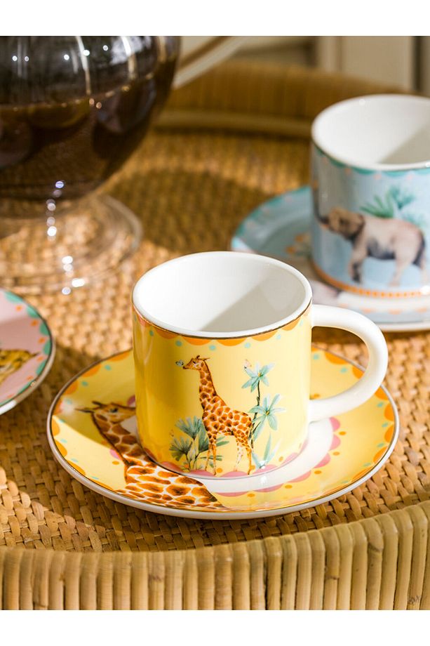 new collection  Hayvan Baskılı 3 Kişilik Porselen Kahve Fincan Takımı city - 3