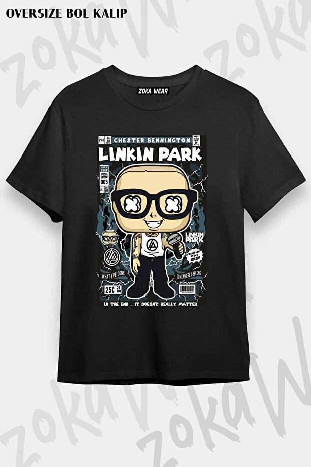 تي شيرت مطبوع بتصميم Linkin Park 3 مقاس كبير للجنسين