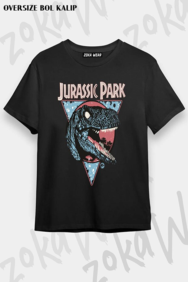تي شيرت مطبوع بتصميم Jurassic Park New Wave للجنسين مقاس كبير