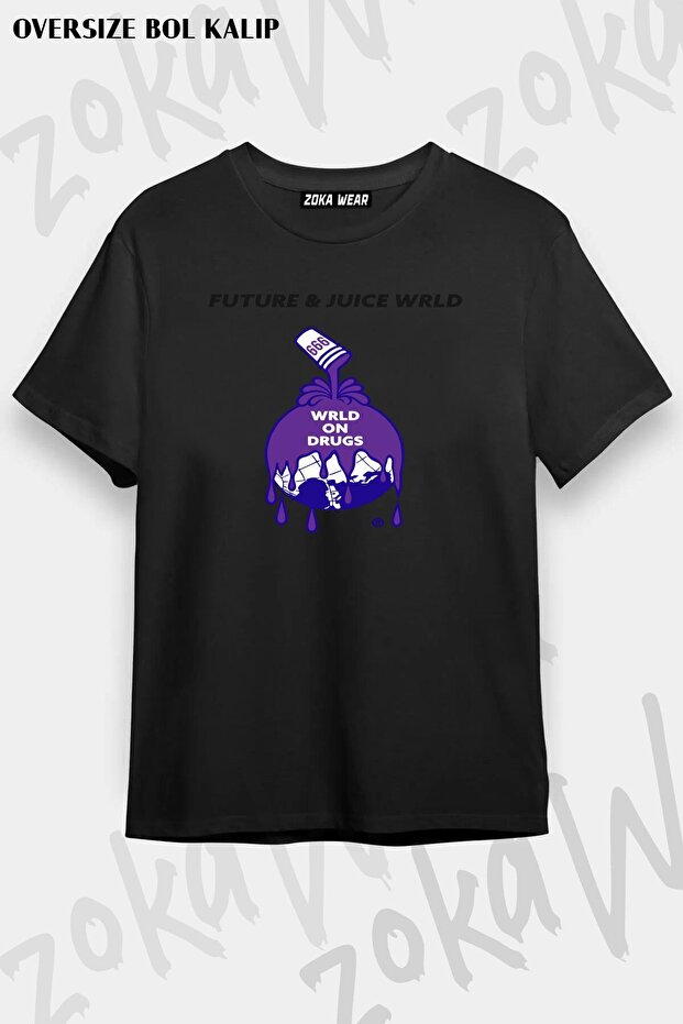 تي شيرت مطبوع بتصميم عصير Wrld مقاس كبير للجنسين