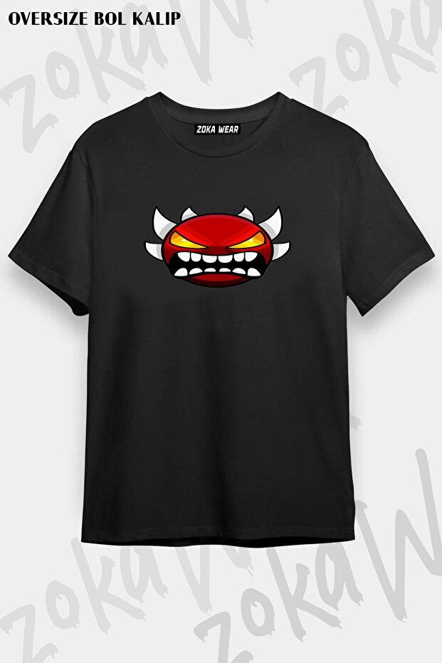 Unisex Oversize Pattern Geometry Dash Extreme Demon Design Printed Tshirt