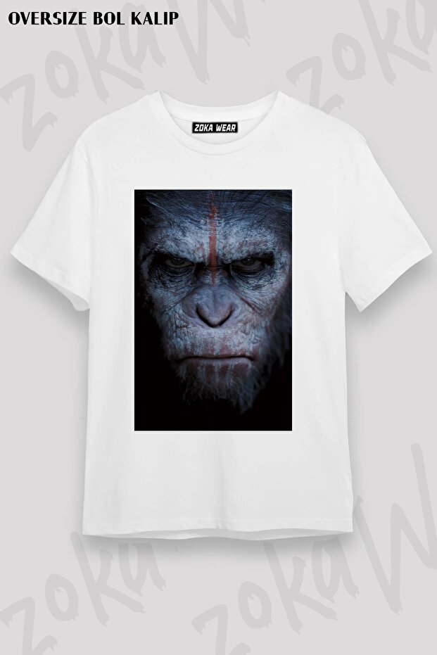 تي شيرت مطبوع بتصميم كبير الحجم للجنسين بتصميم Hell of Apes Dawn