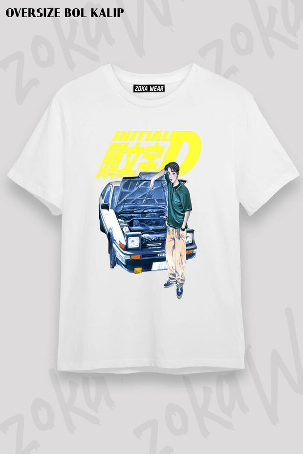 Unisex Oversize Mold Initial D Fujiwara Ae86 Manga Design Printed Tshirt