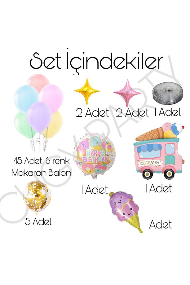 MAKARON RENKLER DONDURMA ARABALI KÜLAH DONDURMALI YILDIZLI KONSEPT DOĞUM GÜNÜ SÜSÜ PARTİ SETİ - 2