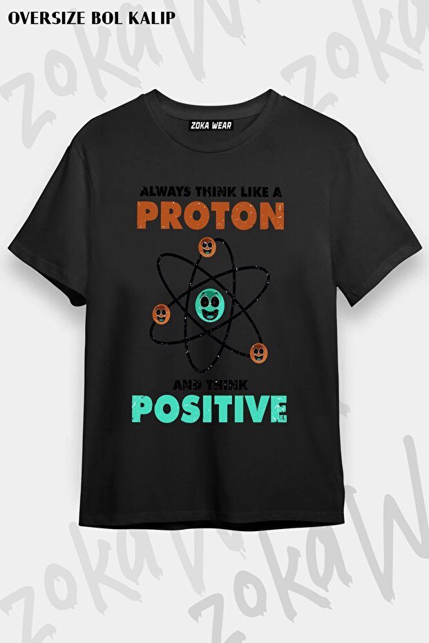 Unisex Oversize Fit Physics Atom Proton Positive Design Printed Tshirt