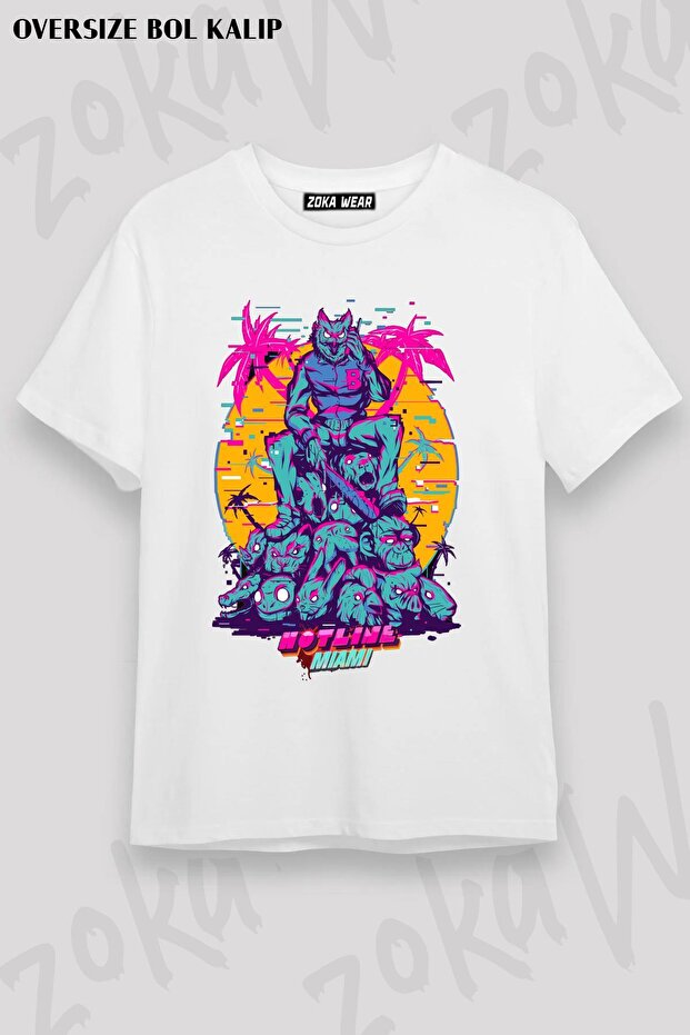 تي شيرت مطبوع بتصميم Hotline Miami مقاس كبير للجنسين