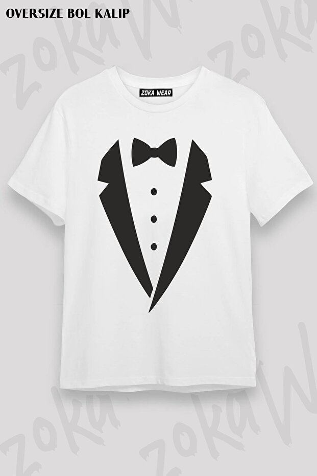 Unisex Oversize Fit Tuxedo Design Printed Tshirt