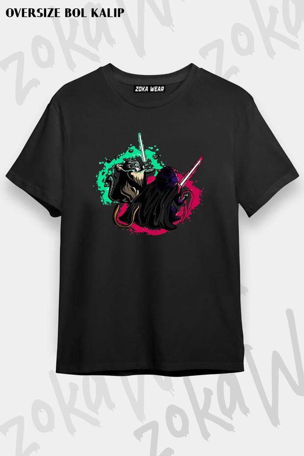 تي شيرت مطبوع بتصميم Star Wars Light Sword Cat للجنسين مقاس كبير
