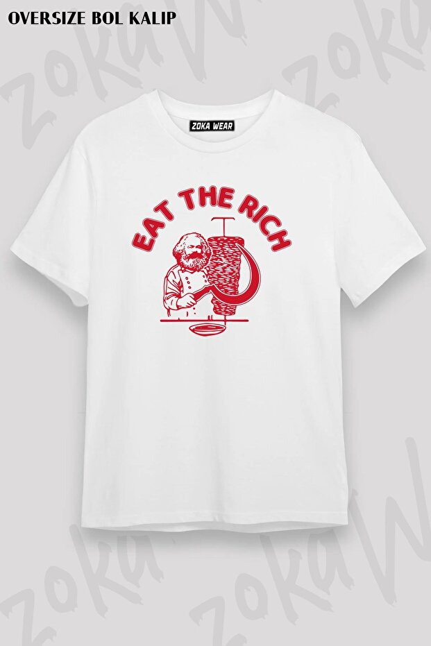 Unisex Oversize Fit Eat the Rich Doner Kebab Karl Marx Design Printed Tshirt