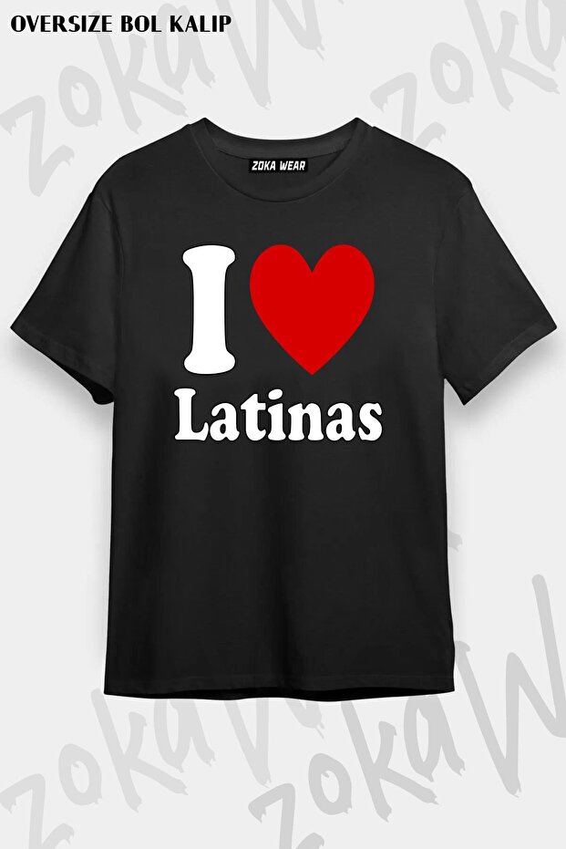 تيشيرت مطبوع بتصميم I Love Latinas مقاس كبير للجنسين