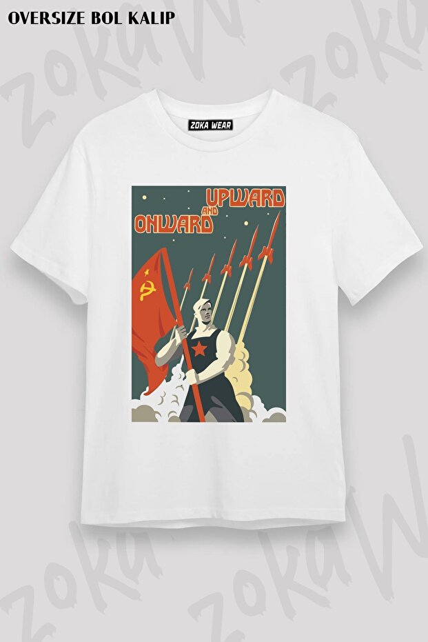 Unisex Oversize Mold Space Sickle Hammer Design Printed Tshirt