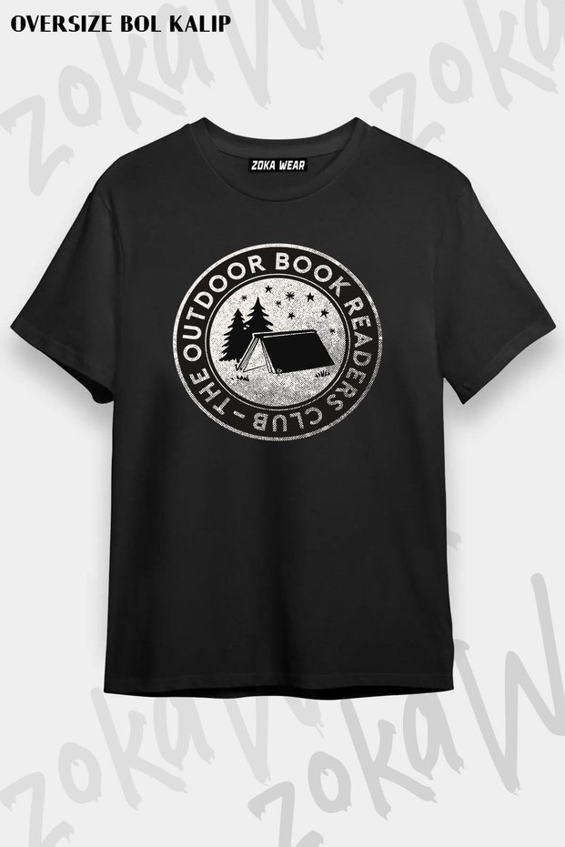 Unisex Oversize Fit Outdoor Book Readers Club Design Printed Tshirt
