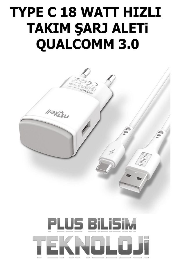 Type C 18 Watt Hızlı Şarj Aleti ve Şarj Kablosu Takım Qualcomm 3.0 Plus Bilişim - 1