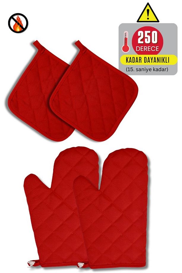 Fırın Eldiveni Ve Tutacak Takımı - 2Eldiven- 2 Tutacak) - Yanmaz Ve Isıya Dayanıklı - 1
