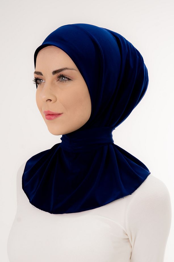 Çıtçıtlı Bağlamalı Tesettür Hazır Pratik Şal Lacivert/deniz Ve Havuz Için Uygundur - 4